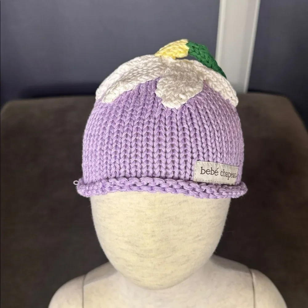 Bebe Chapeau Girls Baby Lilac Hat Daisy on Top 100% Cotton 6-12 months NEW
